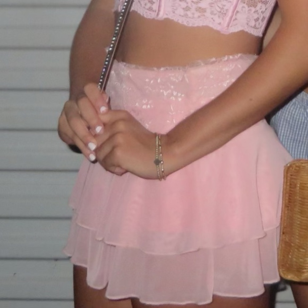 Pink sparkle mini skirt